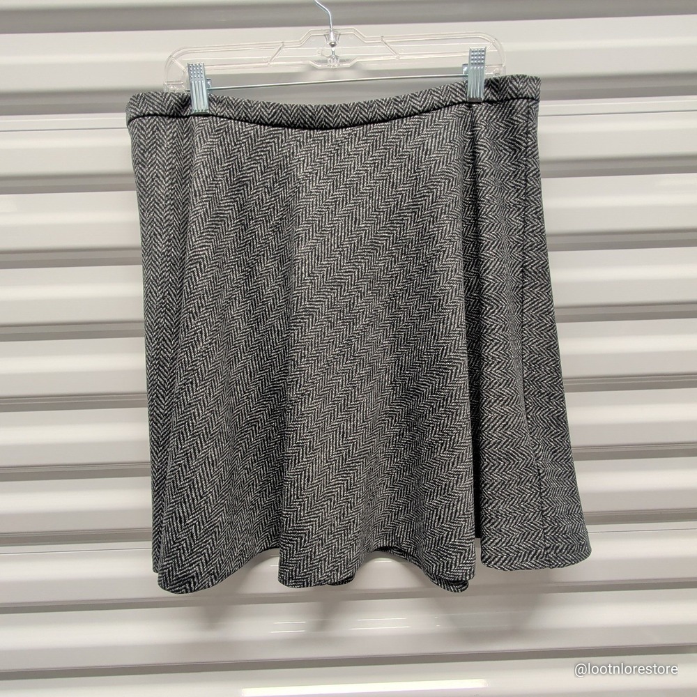 Michael Michael Kors Skirt 16 Womens Black White Herringbone A-Line Stretch Knit